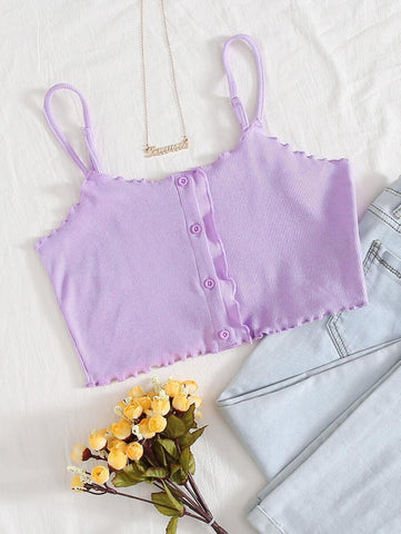 Lettuce Trim Rib-knit Crop Cami Top - takostyle