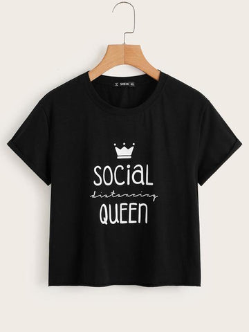 Letter and Graphic Print Tee - takostyle