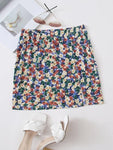 Allover Floral Print Split Hem Skirt - takostyle