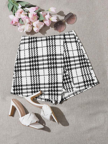 Plaid Asymmetrical Skort - takostyle