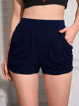 Elastic Waist Ruched Slant Pocket Shorts - takostyle