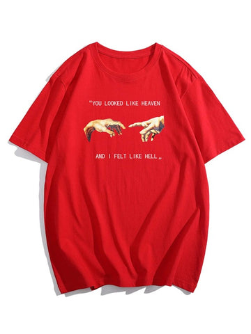 Men Figure And Slogan Graphic Tee