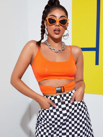 Neon Orange Buckle Peekaboo Cami Top - takostyle