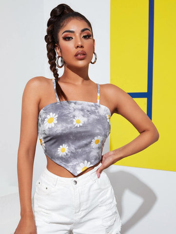 Tie Dye Daisy Floral Bandana Cami Top - takostyle