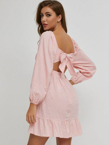 SBetro Tie Back Ruched Bust Ruffle Hem Milkmaid Dress - takostyle