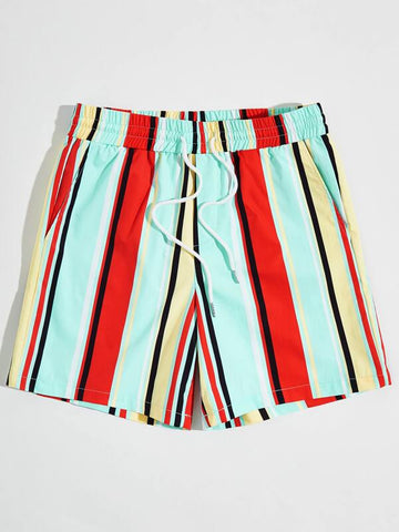 Men Drawstring Waist Striped Shorts