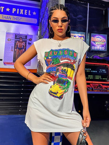 Letter &amp; Car Print Tee Dress