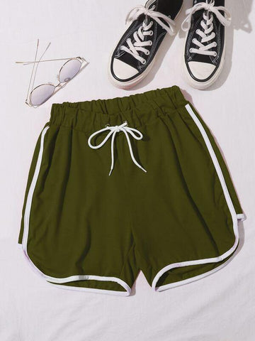 Contrast Binding Drawstring Waist Track Shorts - takostyle