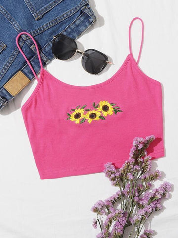 Sunflower Embroidered Crop Cami Top - takostyle
