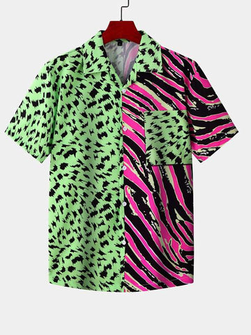 Men Button Front Spliced Shirt