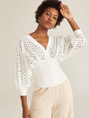 Premium Batwing Sleeve Buttoned Front Schiffy Top - takostyle