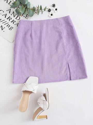 Rib-knit Split Hem Skirt - takostyle