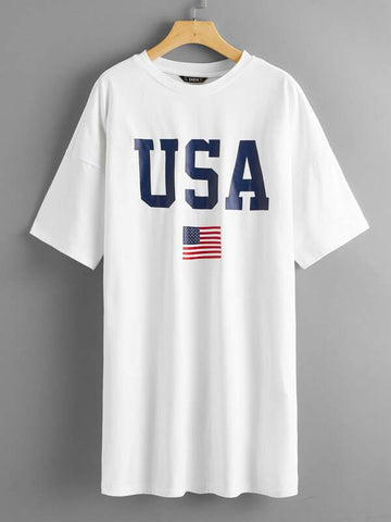 Drop Shoulder American Flag Tee Dress