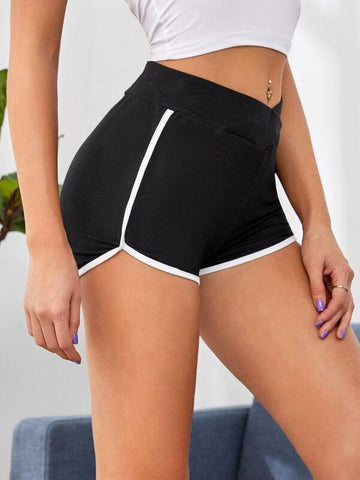 Contrast Binding Dolphin Biker Shorts - takostyle