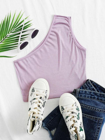 One Shoulder Ribbed Crop Top - takostyle