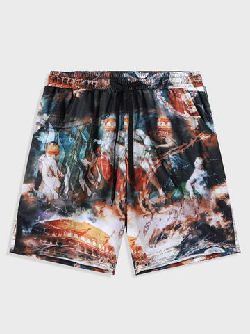 Men Oil Painting Drawstring Shorts