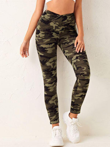 Overlap Wide Waistband Camo Leggings - takostyle