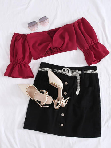 Twist Front Shirred Back Crop Top - takostyle