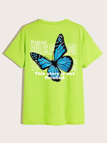 Men Slogan & Butterfly Print Tee