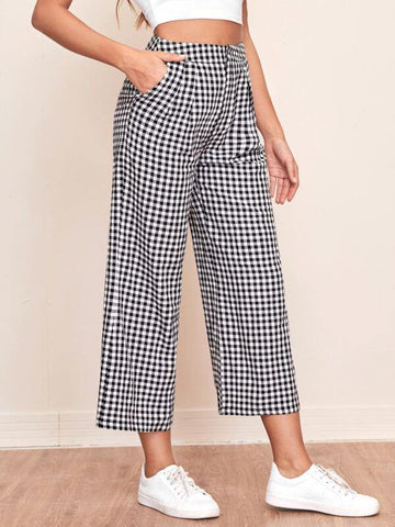 Slant Pocket Gingham Palazzo Pants - takostyle