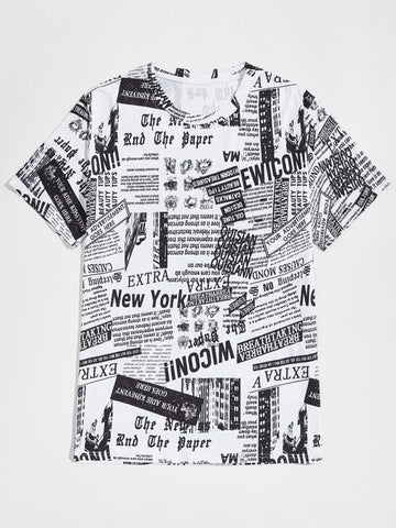Men Newspaper Print Tee