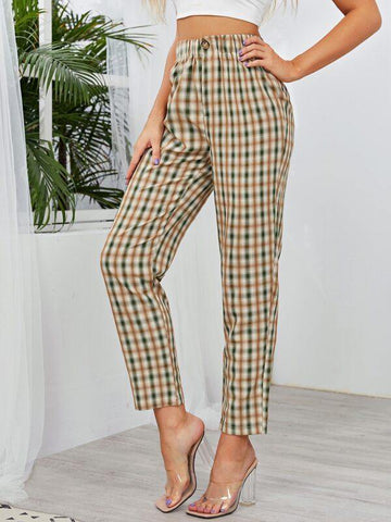 Tartan Plaid Button Fly Straight Leg Pants - takostyle
