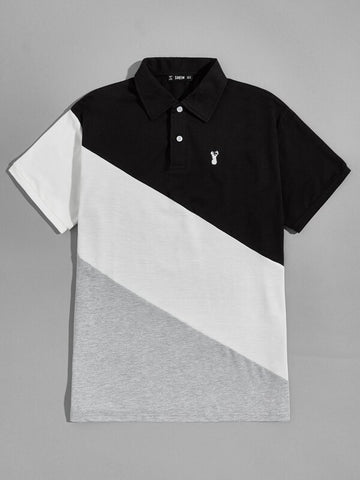 Men Colorblock Elk Embroidery Polo Shirt