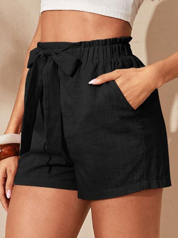Bow Tie Waist Slant Pocket Shorts - takostyle