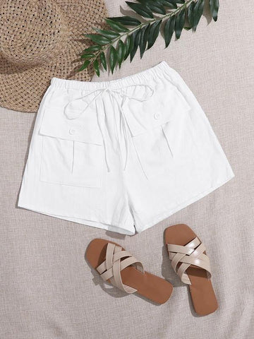 Tie Front Pocket Patched Shorts - takostyle