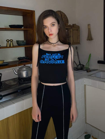 Slogan Graphic Crop Cami Top - takostyle