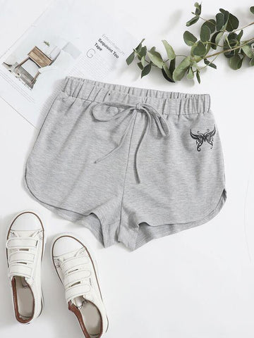 Tie Waist Butterfly Print Track Shorts - takostyle