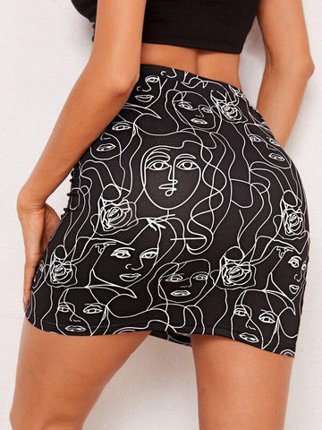 Figure Graphic Bodycon Skirt - takostyle