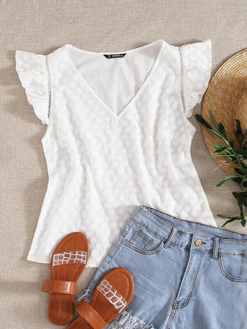 Ruffle Trim Lace Insert Schiffy Top - takostyle