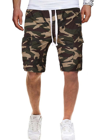 Men Camo Print Drawstring Waist Shorts