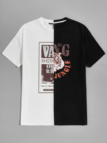 Men Graphic Print Colorblock Tee