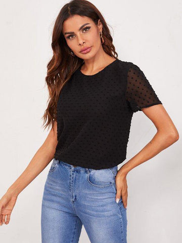 Keyhole Back Swiss Dot Top - takostyle