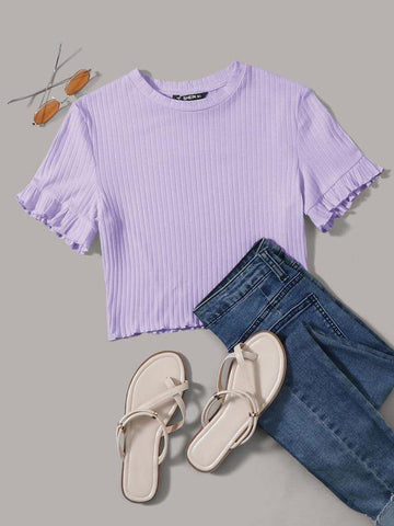 Lettuce Trim Rib-knit Top - takostyle