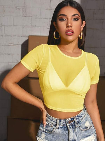 Mesh Crop Top Without Bra - takostyle