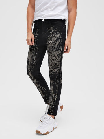Men Leopard Print Button Front Jeans