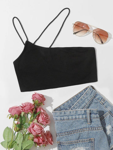 Asymmetrical Neck Crop Cami Top - takostyle