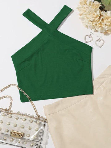 Crisscross Rib-knit Halter Top - takostyle