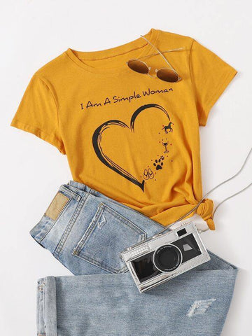 Slogan And Heart Print Tee - takostyle