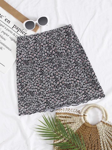 Lettuce Trim Ditsy Floral Mesh Skirt - takostyle