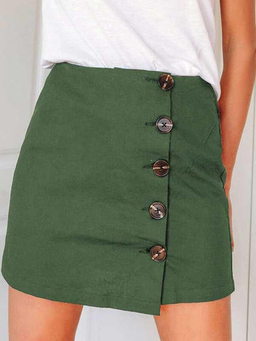 High Waist Button Front Skirt - takostyle