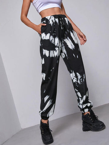 Knot Waist Slant Pocket Tie Dye Pants - takostyle