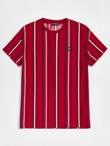 Men Cartoon Patched Striped Tee