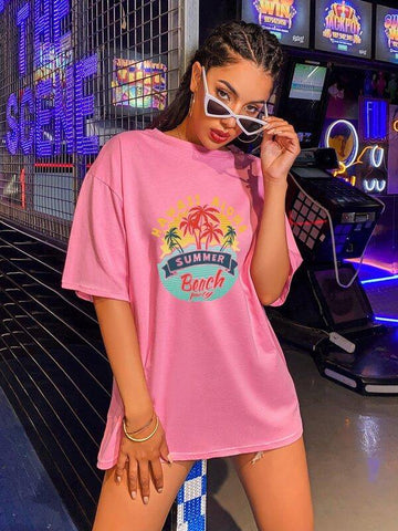 Coconut Tree And Slogan Graphic Tee - takostyle