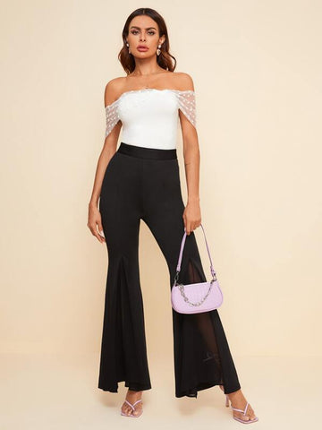 Flare Leg Solid Pants - takostyle