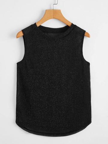 Cutout Front Sheer Glitter Tank Top Without Bra - takostyle