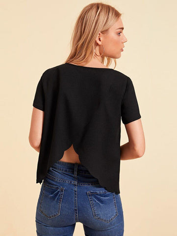 Scallop Edge Tulip Back Solid Top - takostyle